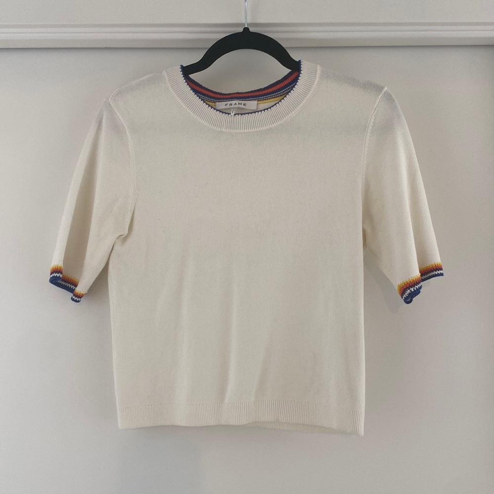 Crochet rainbow accent frame short sleeve crop top